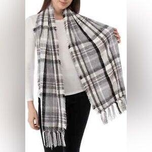 NEW - Charter Club Women's Grey Chenille Square-Plaid Scarf